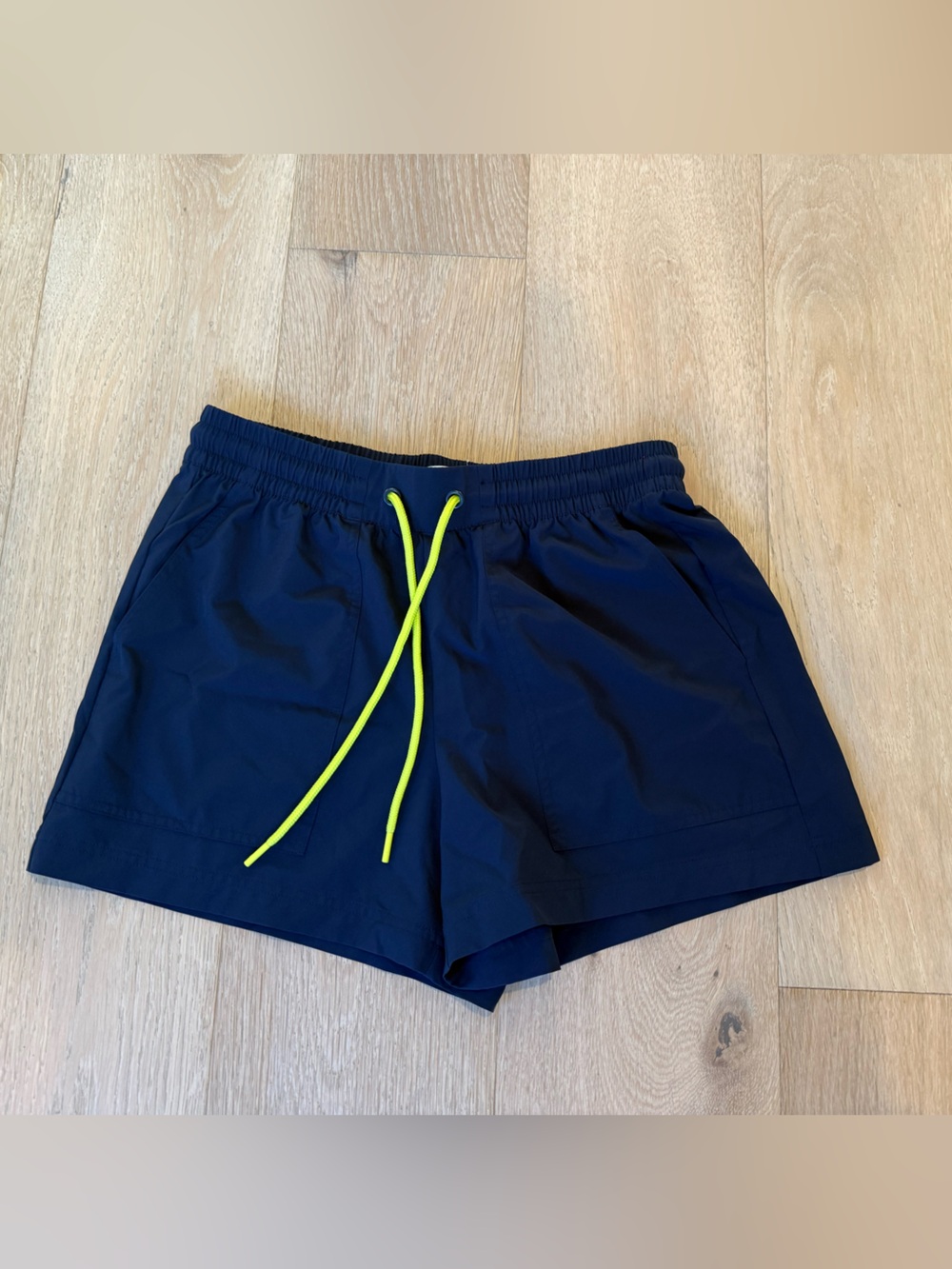 Lou & Grey Women’s Navy Active Shorts with Neon Drawstring